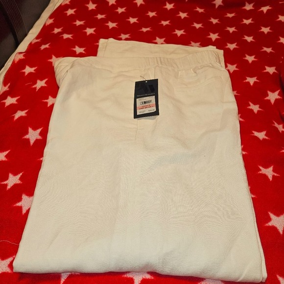 NWT 9 Nine West White Linen Lined Pants Crisp Size 10 Back Elastic Waist Band - Picture 9 of 11